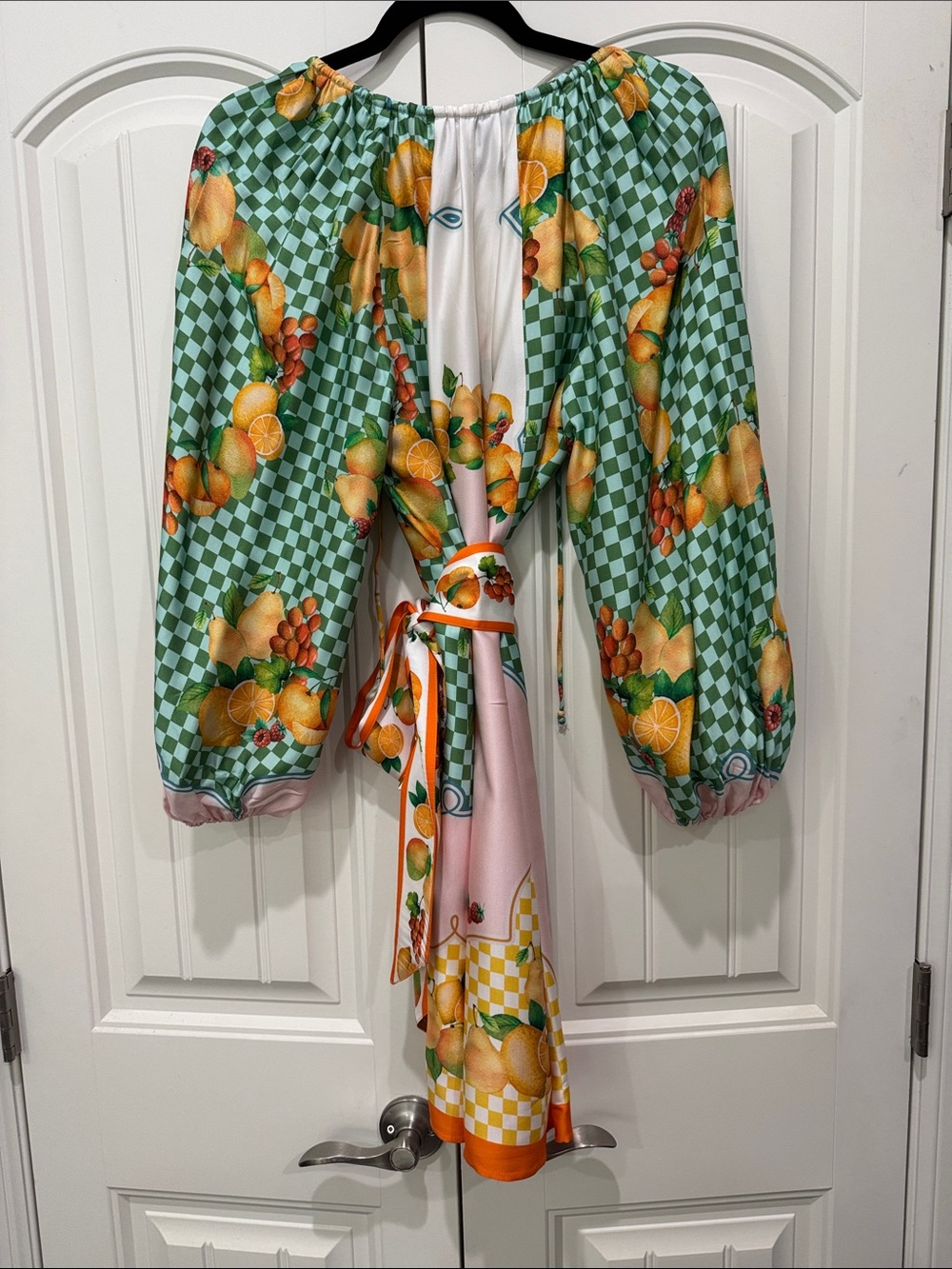 ANTONIO MELANI White dress with Green and Pink Trim, - Picture 5 of 6